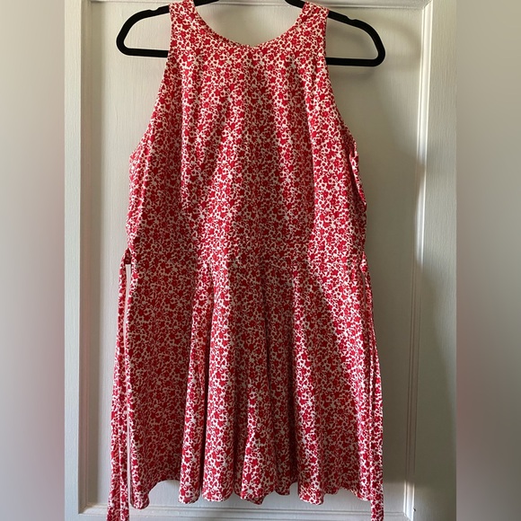 Paper Crown Pants - Anthropologie Izzy Romper Open Back Red Floral Cotton Boho Size L